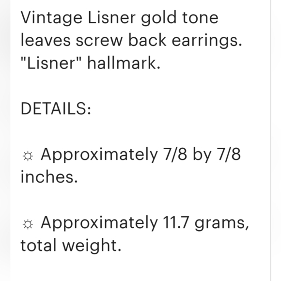 VINTAGE Lisner Gold Tone Leaf Screw Back Earrings - Picture 5 of 5